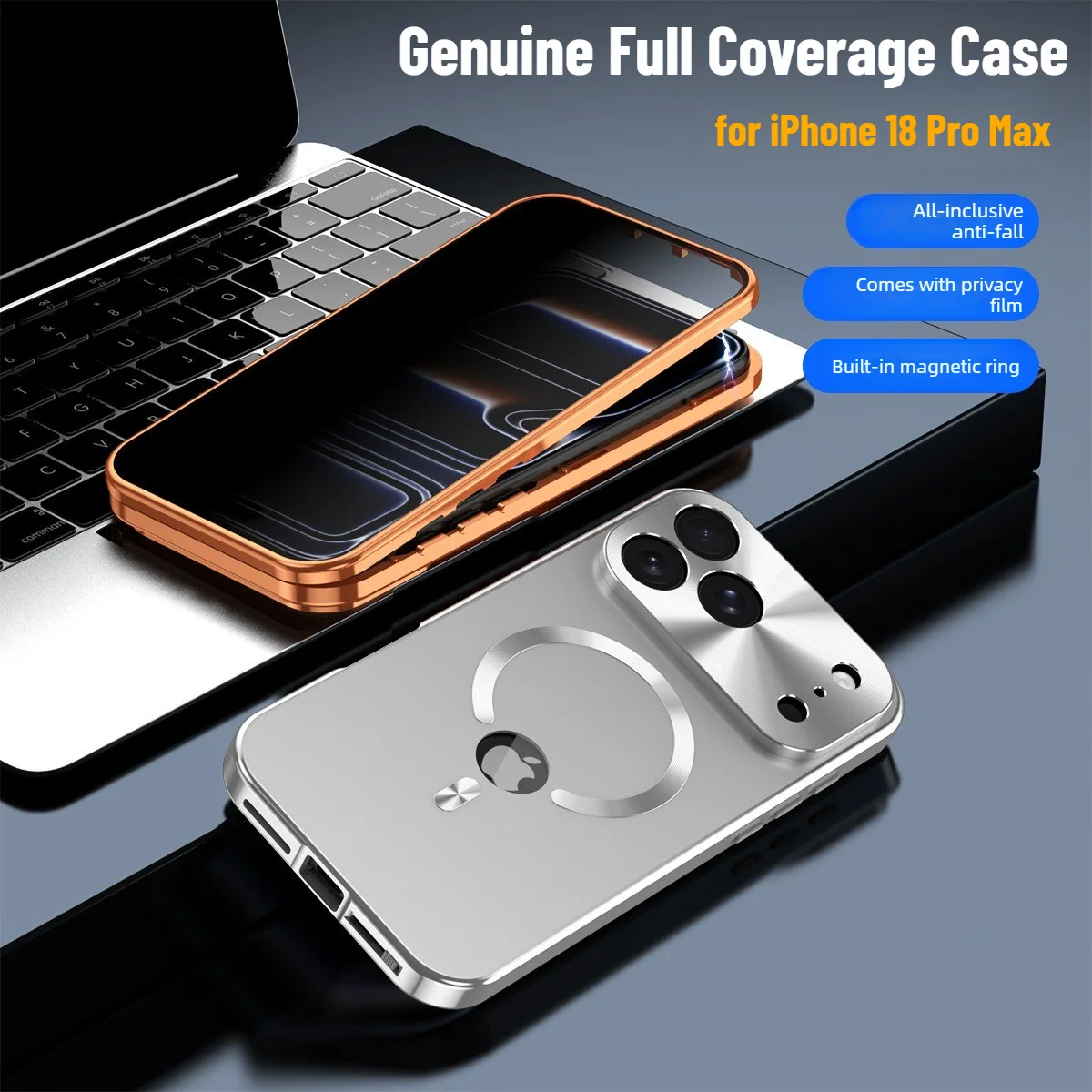 Premium Alloy Backplane for Magsafe Armor Case for iPhone 18 Pro Max 17 Pro Double Side Buckle Tempered Glass Screen Film Cover 1