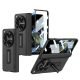 Gaffar India Leather Magnetic Hinge Protection Cover Compatible with OnePlus Open/Oppo Find N3 with Front Glass Case Kickstand 360-degree Protective, Lichi Black